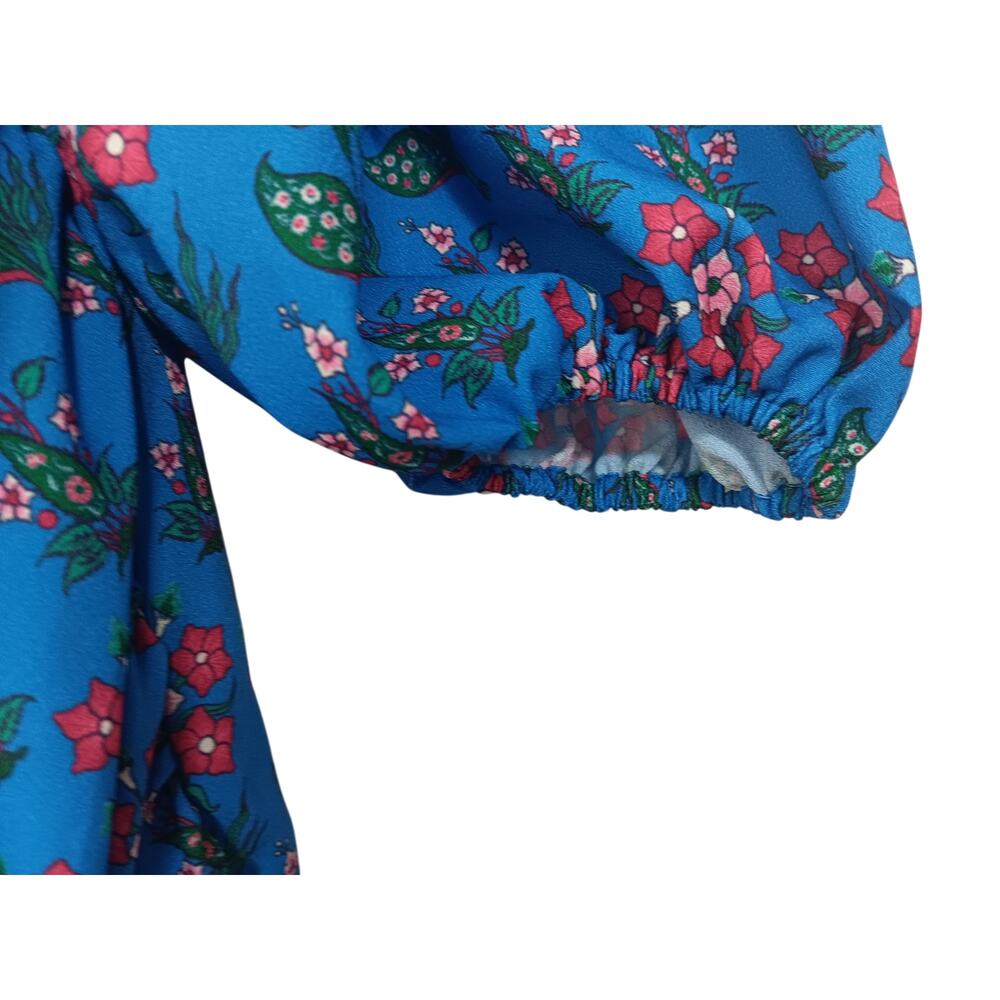 New with Tags RHODE Mina Draped Floral Mini Dress XS Blue Puff Sleeve Ruched - Picture 9 of 16